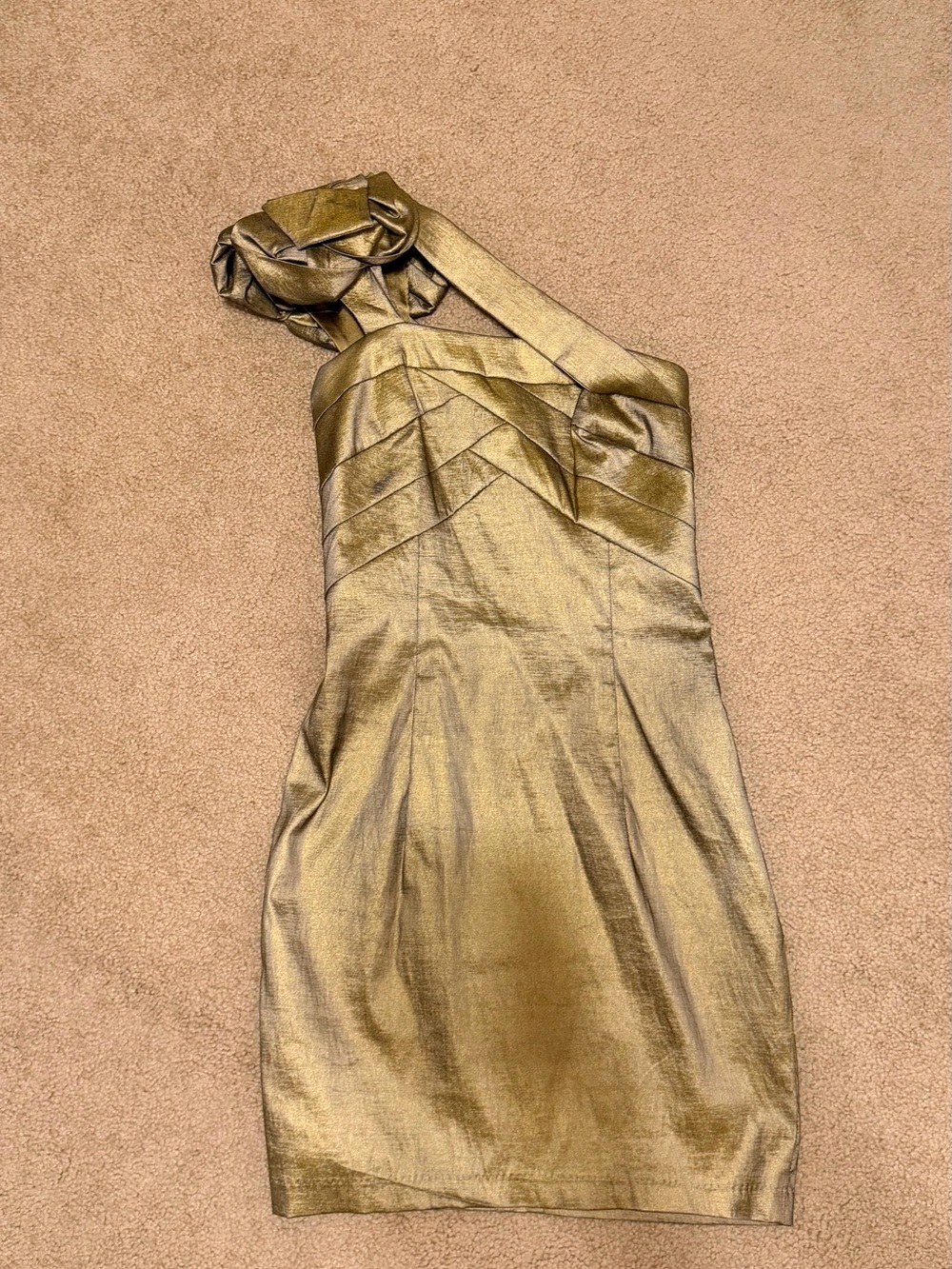 Jessica McClintock One-Shoulder Gold Cocktail Dress